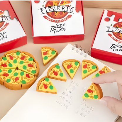 🍕 Pizza Box & Slices Eraser Set - Realistic Food Fun! (Pack of 3)