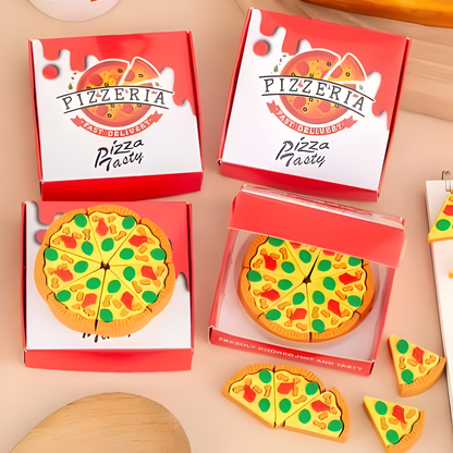 🍕 Pizza Box & Slices Eraser Set - Realistic Food Fun! (Pack of 3)