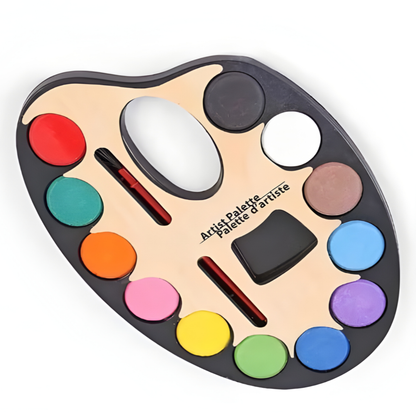 Professional 12-Color Watercolor Paint Palette with Brush.
