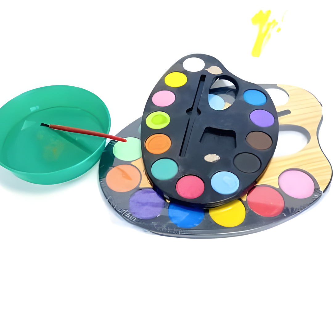 Professional 12-Color Watercolor Paint Palette with Brush.