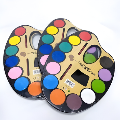 Professional 12-Color Watercolor Paint Palette with Brush.